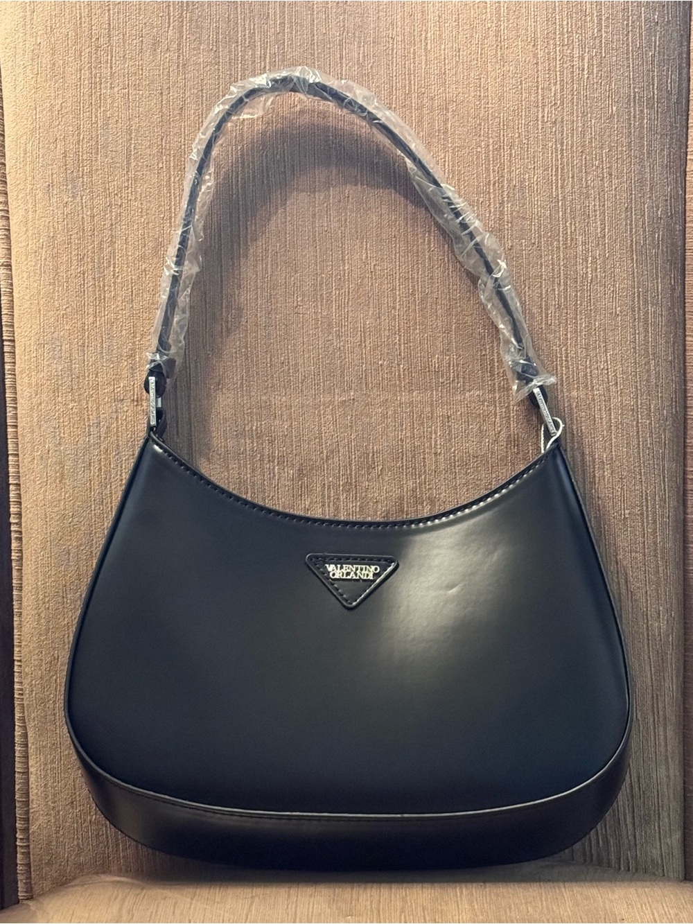 Matte Black Valentino Orlandi Vegan Leather Shoulder Bag
